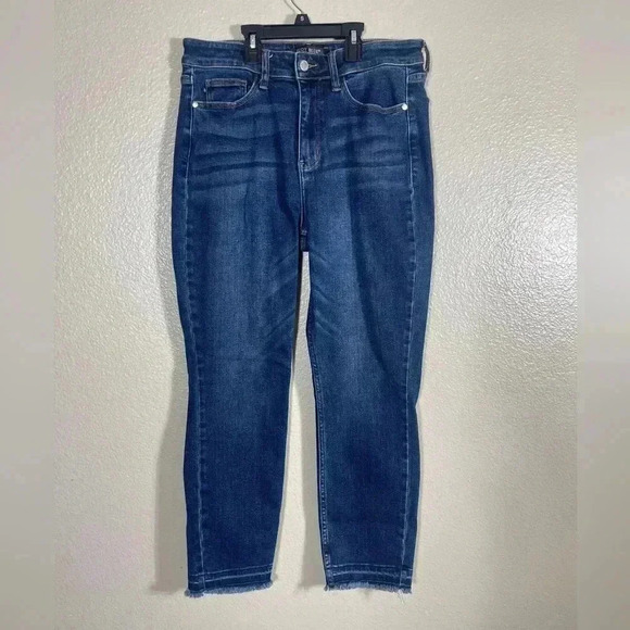 Judy Blue Denim Jeans Dark Wash Frayed Hem High Rise‎ Ankle Skinny Size 11/30 - Picture 1 of 6